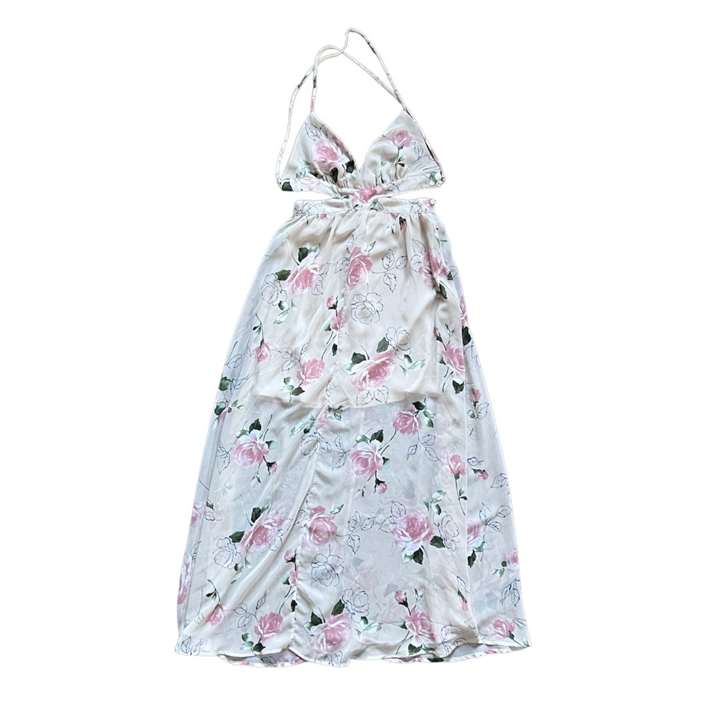 ILLA ILLA Floral Sheer Cut Out Backless Maxi Casual Pink Sleeveless Dress EUC S